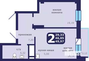 2-к квартира, вторичка, 50м2, 24/25 этаж