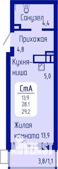 Студия квартира, строящийся дом, 29м2, 17/21 этаж