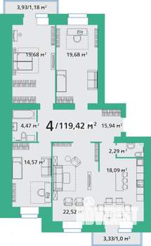 4-к квартира, строящийся дом, 120м2, 2/9 этаж
