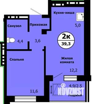 2-к квартира, сданный дом, 38м2, 4/19 этаж