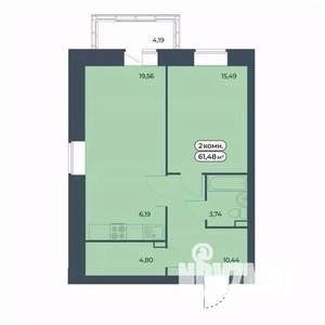 2-к квартира, строящийся дом, 61м2, 6/9 этаж