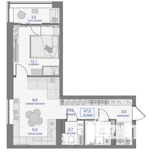 2-к квартира, вторичка, 48м2, 2/24 этаж