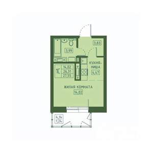 Студия квартира, вторичка, 28м2, 13/23 этаж