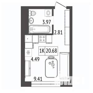 1-к квартира, строящийся дом, 21м2, 5/17 этаж