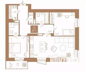 3-к квартира, вторичка, 84м2, 14/23 этаж