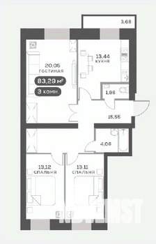 3-к квартира, вторичка, 83м2, 5/15 этаж