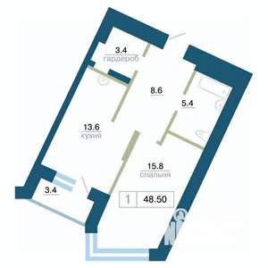 1-к квартира, вторичка, 49м2, 7/24 этаж