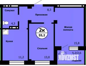 2-к квартира, сданный дом, 54м2, 8/19 этаж
