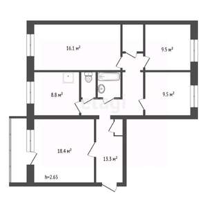 4-к квартира, вторичка, 82м2, 2/10 этаж