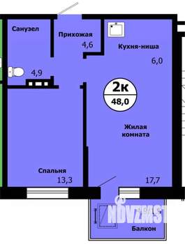 2-к квартира, вторичка, 47м2, 6/19 этаж