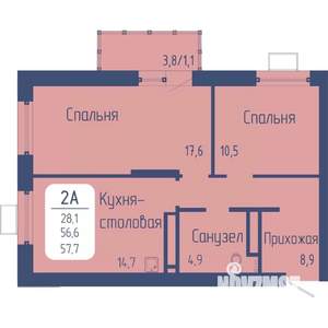 2-к квартира, вторичка, 58м2, 20/24 этаж