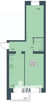 2-к квартира, строящийся дом, 61м2, 5/9 этаж
