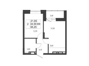 2-к квартира, строящийся дом, 38м2, 15/17 этаж