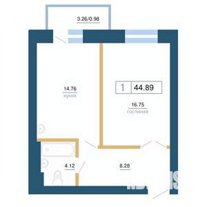 1-к квартира, вторичка, 45м2, 5/7 этаж
