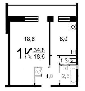 1-к квартира, вторичка, 34м2, 2/14 этаж