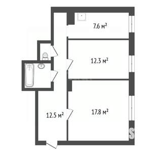 2-к квартира, вторичка, 55м2, 1/3 этаж