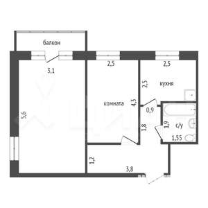 2-к квартира, вторичка, 51м2, 4/5 этаж