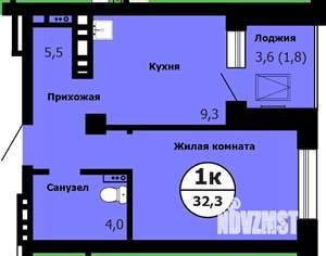 1-к квартира, строящийся дом, 33м2, 20/26 этаж
