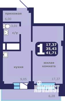 1-к квартира, строящийся дом, 42м2, 7/25 этаж