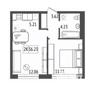 2-к квартира, вторичка, 36м2, 5/17 этаж