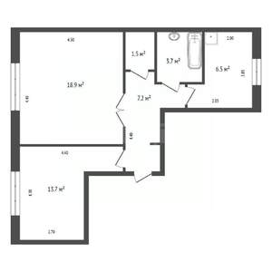 2-к квартира, вторичка, 52м2, 1/9 этаж