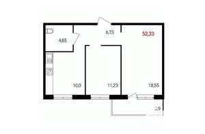 2-к квартира, вторичка, 52м2, 13/18 этаж