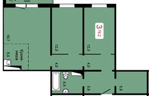 3-к квартира, сданный дом, 77м2, 10/17 этаж