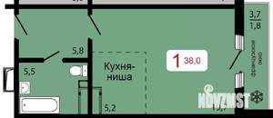 1-к квартира, строящийся дом, 38м2, 16/17 этаж