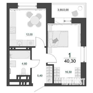 1-к квартира, строящийся дом, 41м2, 2/23 этаж