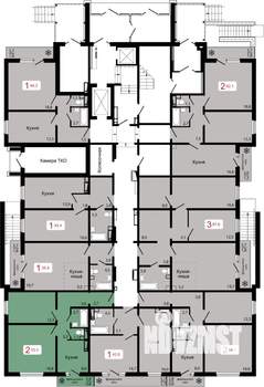 2-к квартира, вторичка, 54м2, 1/17 этаж