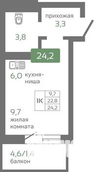 1-к квартира, строящийся дом, 24м2, 11/19 этаж
