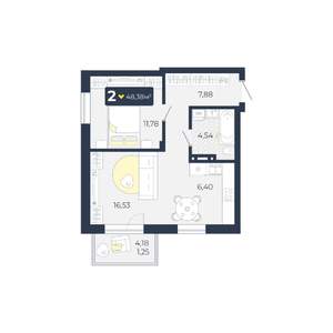 2-к квартира, строящийся дом, 48м2, 5/5 этаж