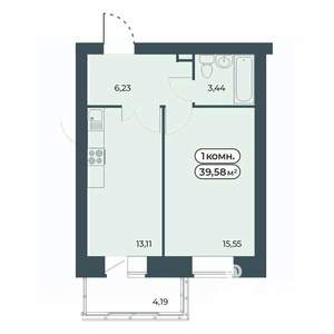 1-к квартира, строящийся дом, 40м2, 5/9 этаж