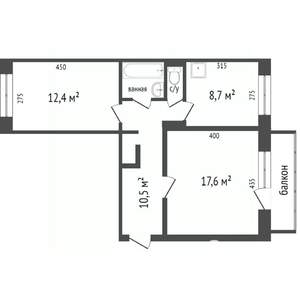 2-к квартира, вторичка, 52м2, 3/9 этаж