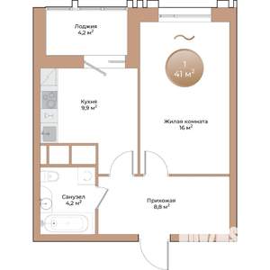 1-к квартира, строящийся дом, 41м2, 2/24 этаж