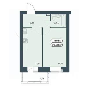 1-к квартира, строящийся дом, 40м2, 5/9 этаж