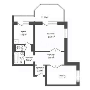 2-к квартира, сданный дом, 62м2, 7/17 этаж