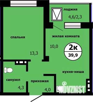 2-к квартира, сданный дом, 39м2, 3/19 этаж