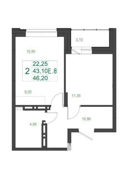 2-к квартира, вторичка, 46м2, 17/17 этаж