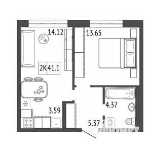 2-к квартира, вторичка, 41м2, 9/17 этаж