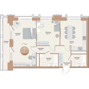 2-к квартира, вторичка, 73м2, 2/24 этаж