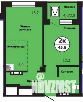 2-к квартира, строящийся дом, 46м2, 8/19 этаж