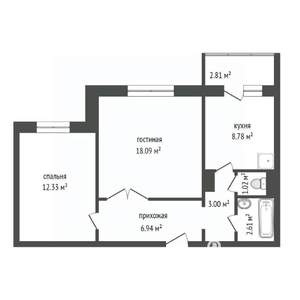2-к квартира, вторичка, 53м2, 2/17 этаж