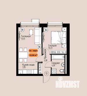 2-к квартира, вторичка, 35м2, 2/17 этаж