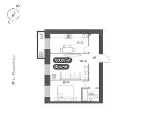 2-к квартира, вторичка, 58м2, 11/16 этаж