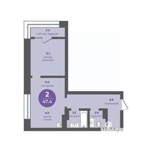 2-к квартира, вторичка, 47м2, 9/16 этаж
