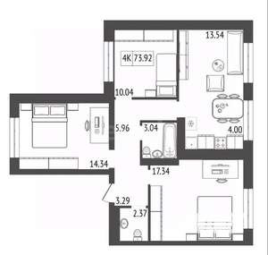 4-к квартира, вторичка, 74м2, 12/17 этаж