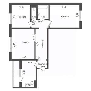 3-к квартира, вторичка, 66м2, 11/14 этаж