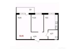 2-к квартира, вторичка, 52м2, 14/18 этаж