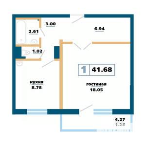 1-к квартира, вторичка, 42м2, 3/17 этаж